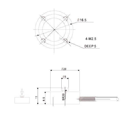 Z2S-LC系列單向壓縮測試推拉力計結構尺寸圖